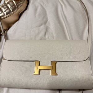Hermes Cream Crossbody Bag with Gold Accent